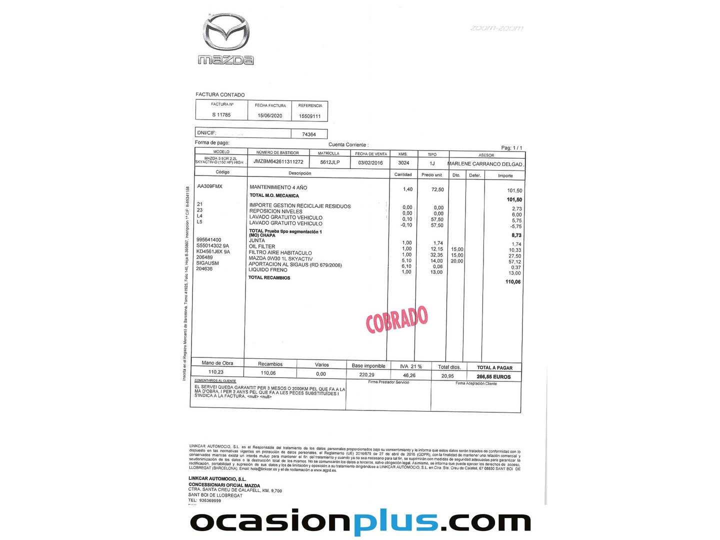 Foto del mantenimiento del Mazda Mazda3 Mazda Mazda 3 2.2 DE Luxury (150 CV)