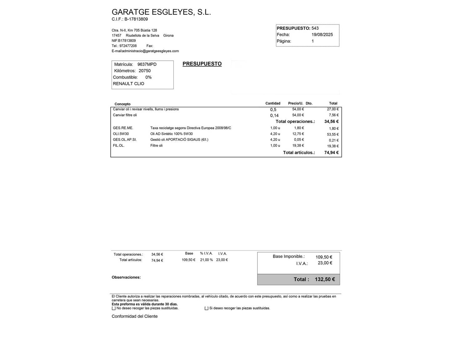 Foto del mantenimiento del Renault Clio Renault Clio Techno TCe (90 CV)