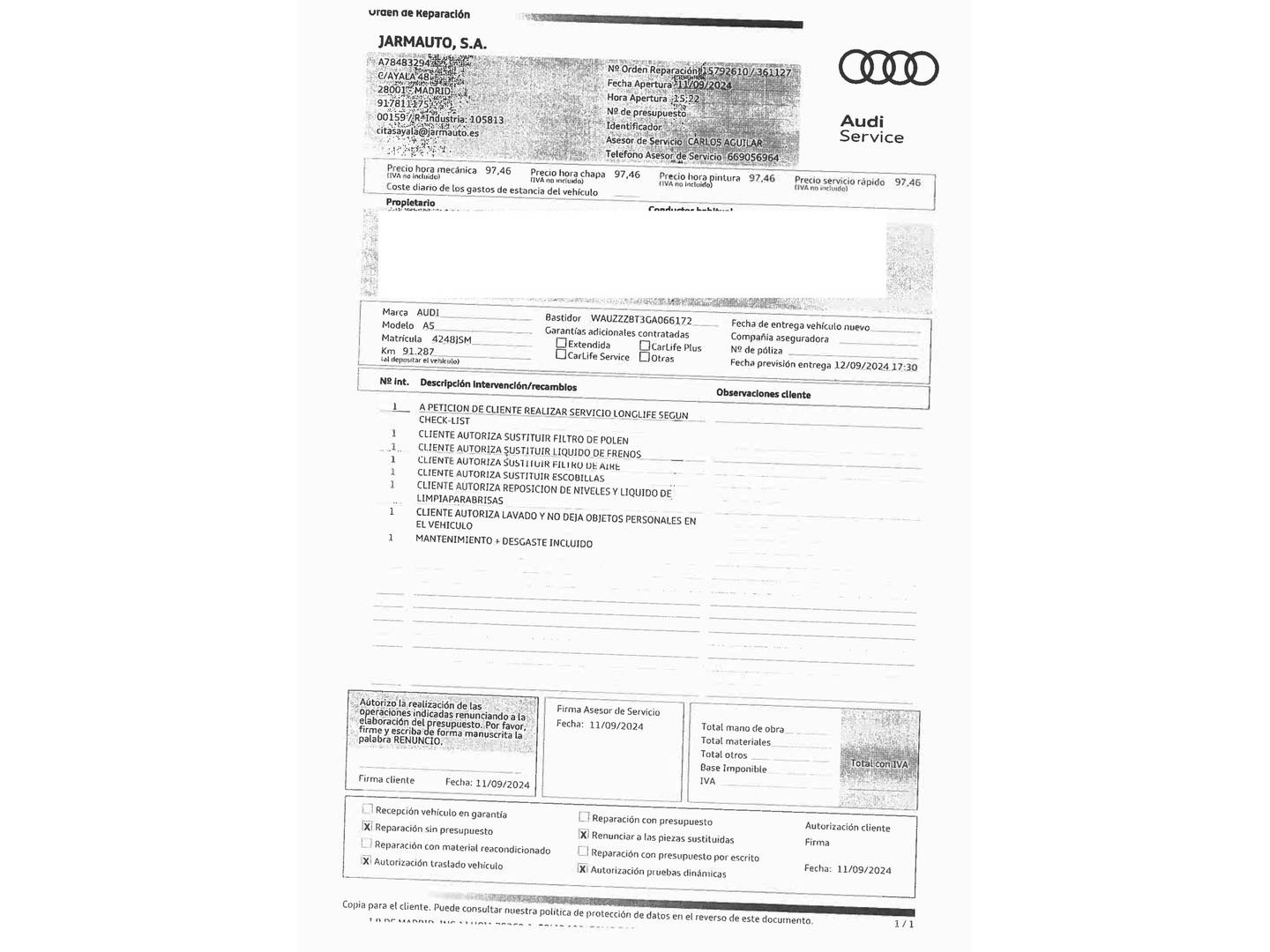 Foto del mantenimiento del Audi A5 Audi A5 Sportback S line 2.0 TDI clean diesel (150 CV)