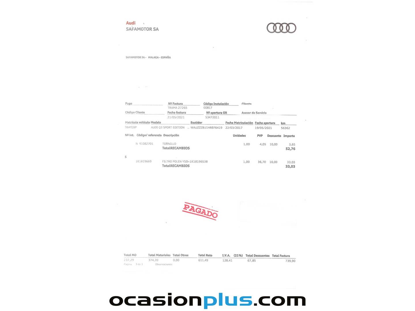 Foto del mantenimiento del Audi Q3 Audi Q3 sport edition 2.0 TDI quattro (184 CV) S tronic