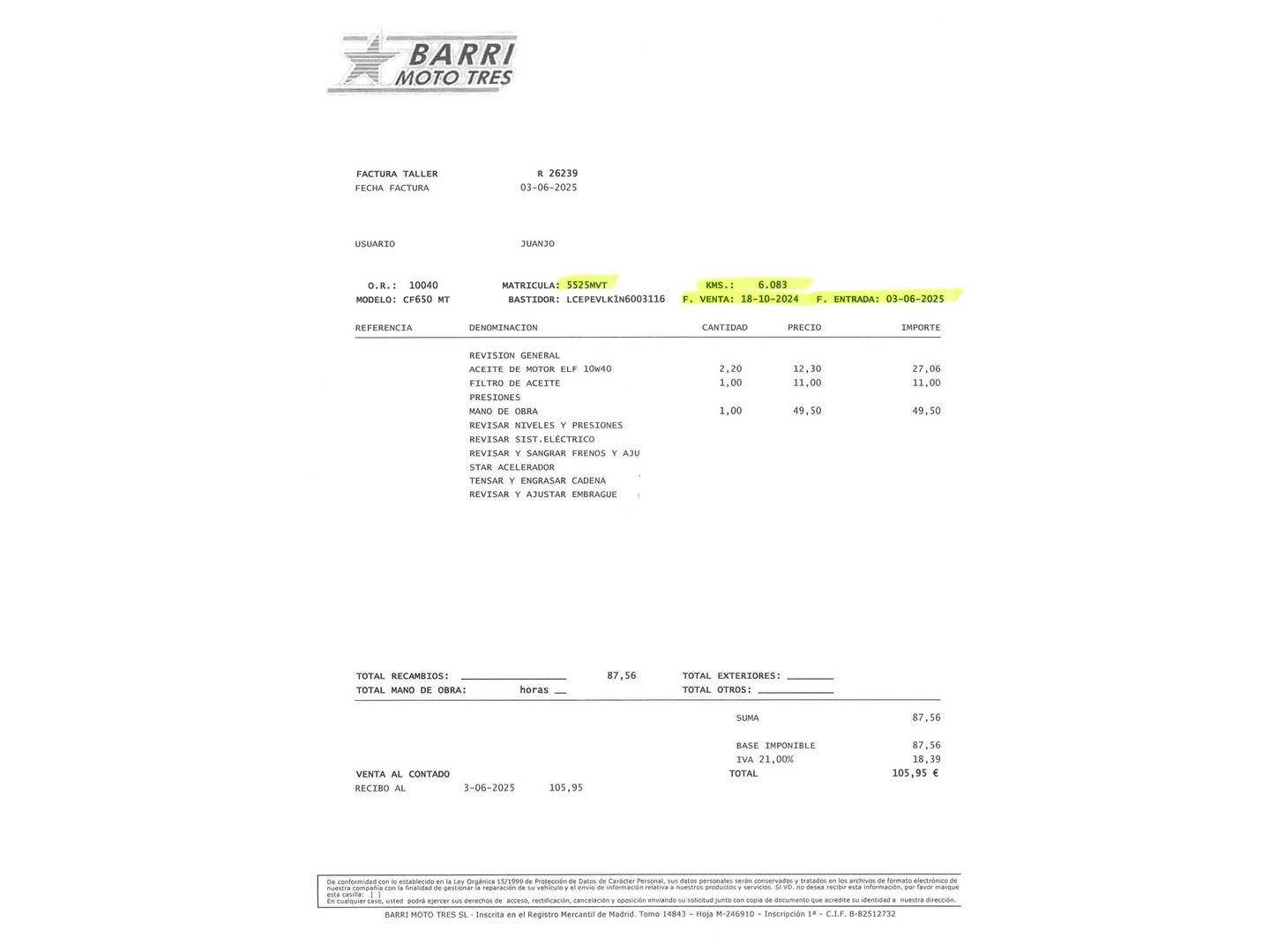 Foto del mantenimiento del CFMoto 650MT CFMoto 650MT (57 CV)