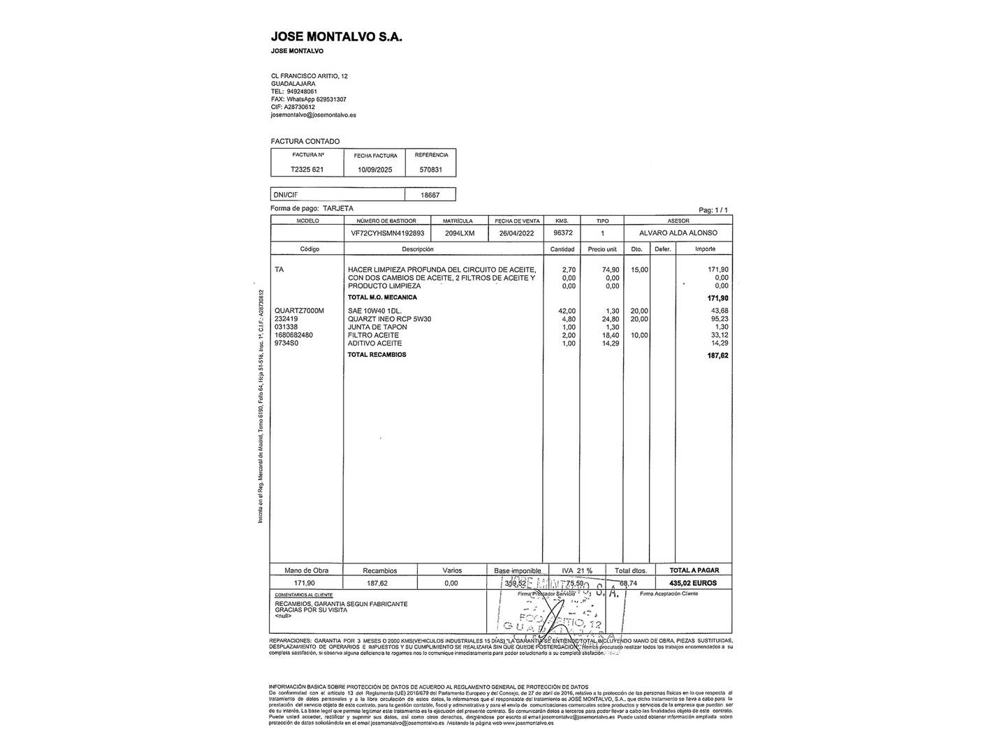 Foto del mantenimiento del Citroën C3 Aircross Citroën C3 Aircross BlueHDi 110 S&S Feel Pack (110 CV)