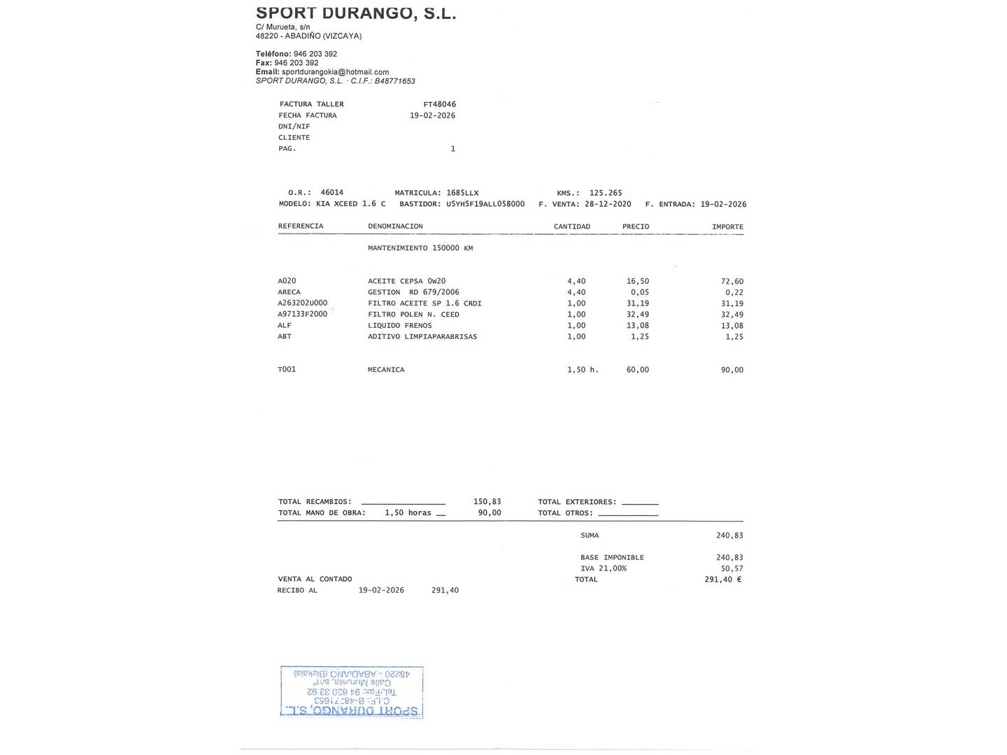 Foto del mantenimiento del KIA XCeed KIA XCeed 1.6 MHEV iMT Tech (136 CV)