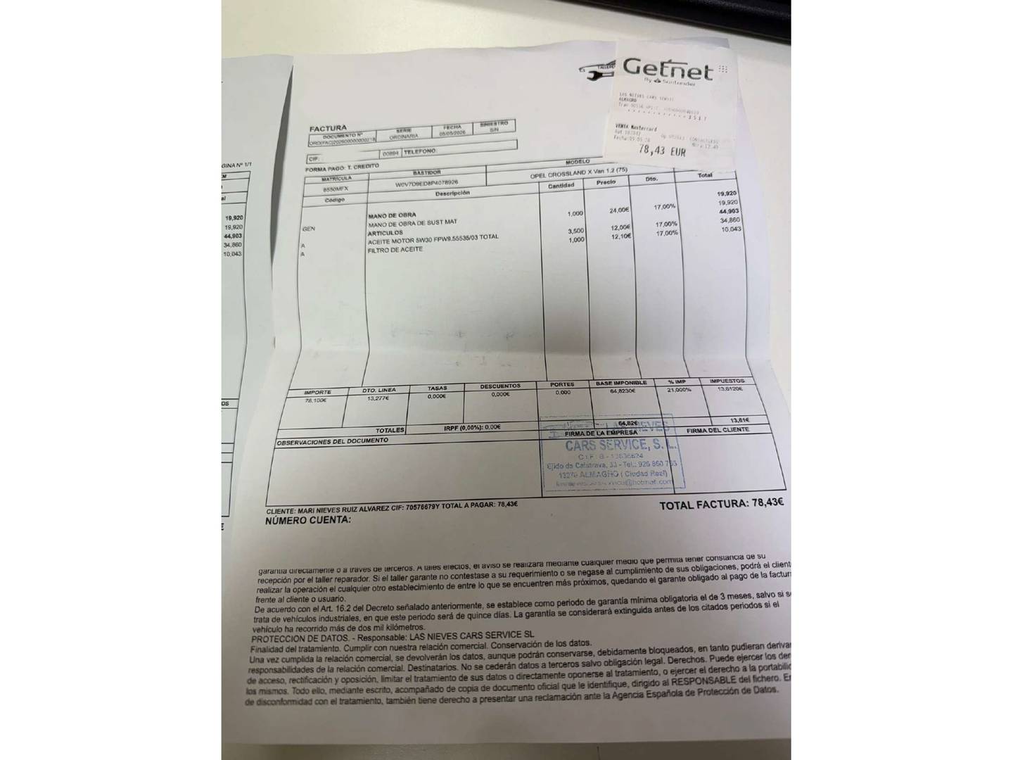 Foto del mantenimiento del Opel Crossland Opel Crossland 1.2 GS (110 CV)
