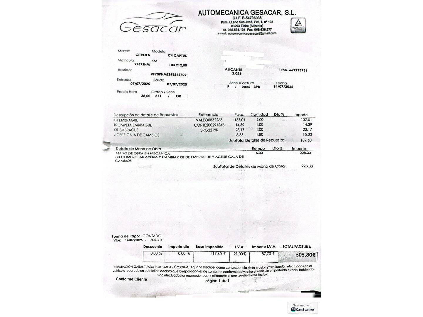 Foto del mantenimiento del Citroën C4 Cactus Citroën C4 Cactus PureTech 82 Feel Edition (82 CV)