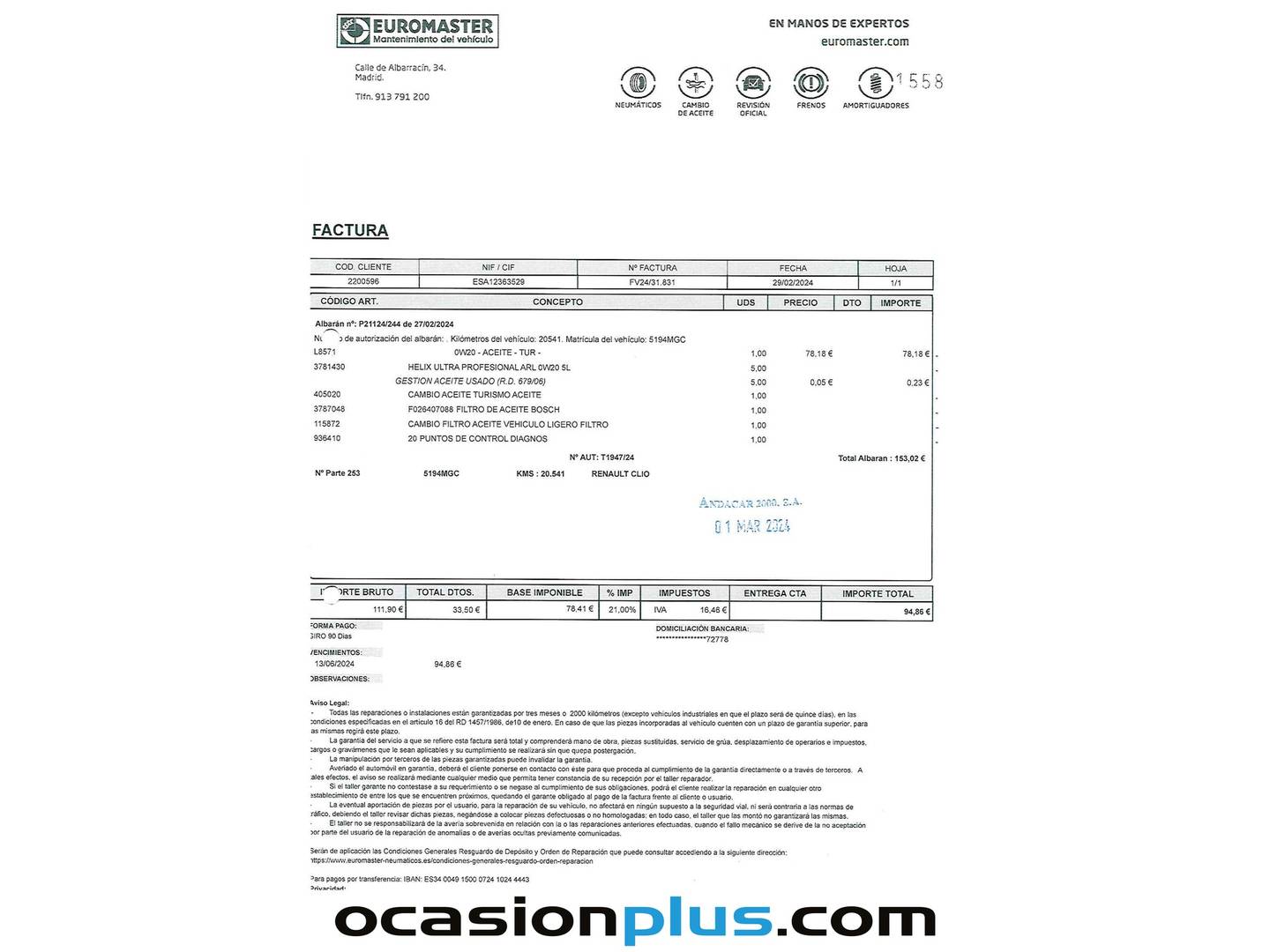 Foto del mantenimiento del Renault Clio Renault Clio Equilibre Blue dCi (100 CV)