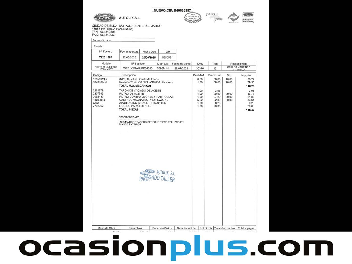 Foto del mantenimiento del Ford Fiesta Ford Fiesta 1.0 EcoBoost MHEV ST-Line (125 CV)