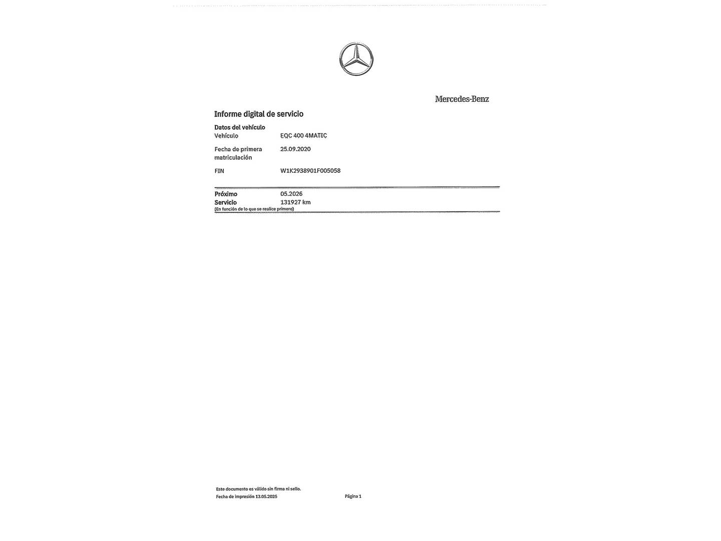 Foto del mantenimiento del Mercedes EQC Mercedes EQC SUV 400 4Matic (408 CV)