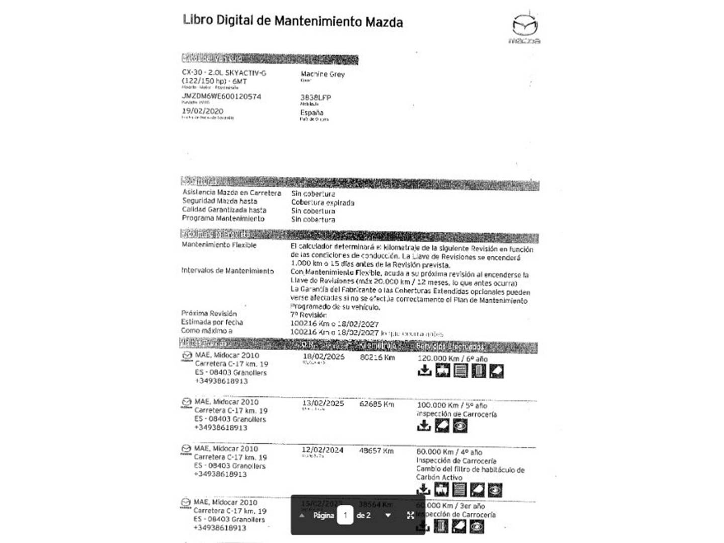 Foto del mantenimiento del Mazda CX-30 Mazda CX-30 2.0 Skyactiv-G Zenith 2WD (122 CV)