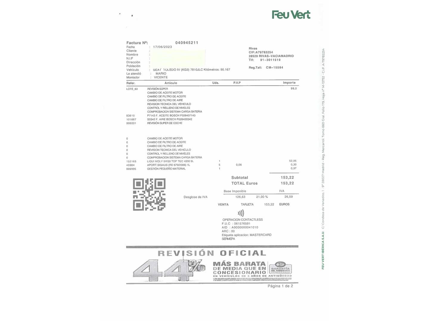 Foto del mantenimiento del Seat Toledo Seat Toledo 1.2 TSI Reference Plus (110 CV)