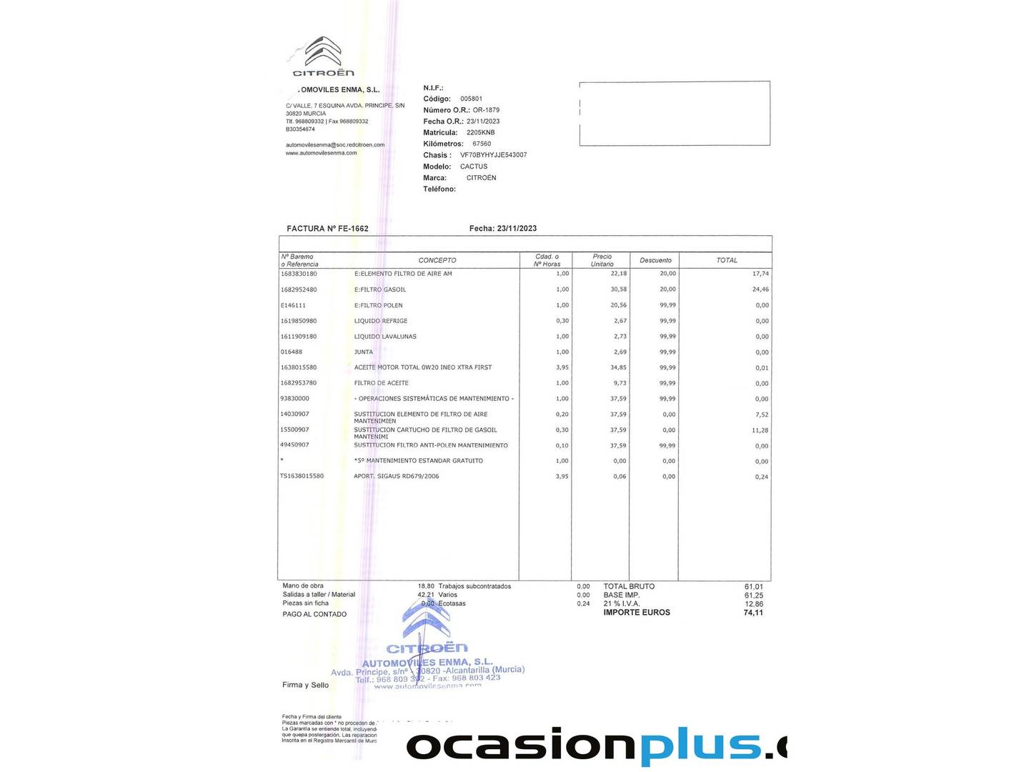 Foto del mantenimiento del Citroën C4 Cactus Citroen C4 Cactus BlueHDi 100 S&S Shine (100 CV)