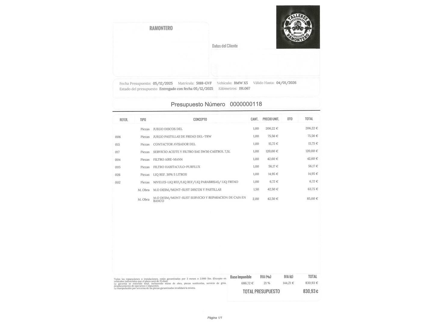 Foto del mantenimiento del BMW X5 BMW X5 xDrive30d (235 CV)