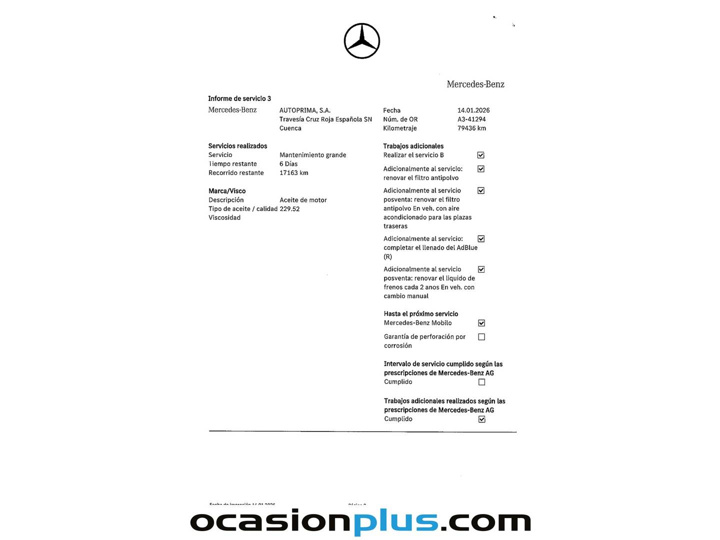 Foto del mantenimiento del Mercedes Vito Mercedes Vito Combi 114 CDI Tourer Base Larga (136 CV) 8 Plazas