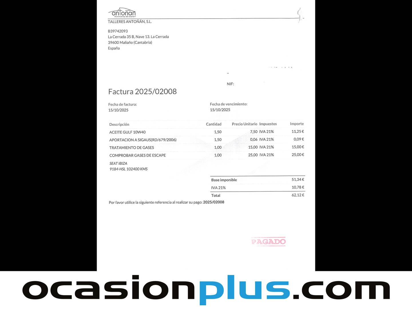 Foto del mantenimiento del Seat Ibiza SEAT Ibiza SC SC 1.2 Reference (70 CV)