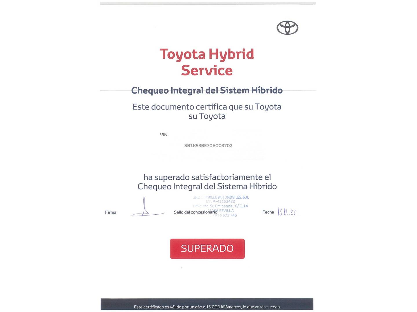 Foto del mantenimiento del Toyota Corolla Toyota Corolla 180H FEEL! E-CVT 132 kW (180 CV)
