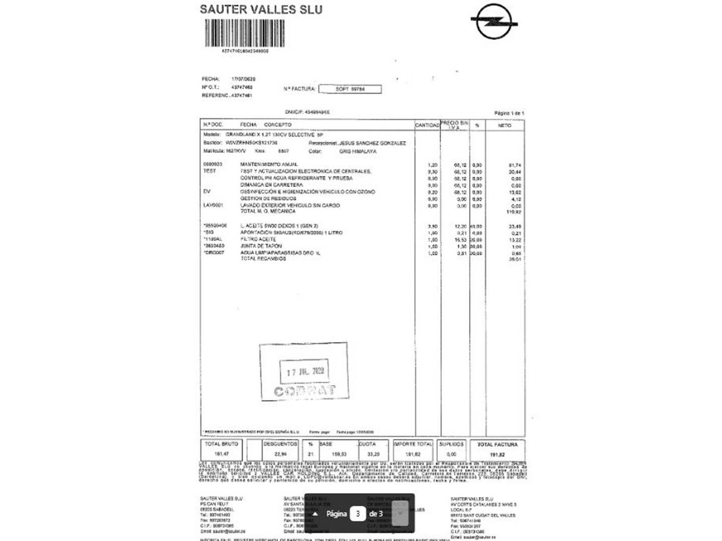 Foto del mantenimiento del Opel Grandland X Opel Grandland X 1.2 Turbo Selective (130 CV)