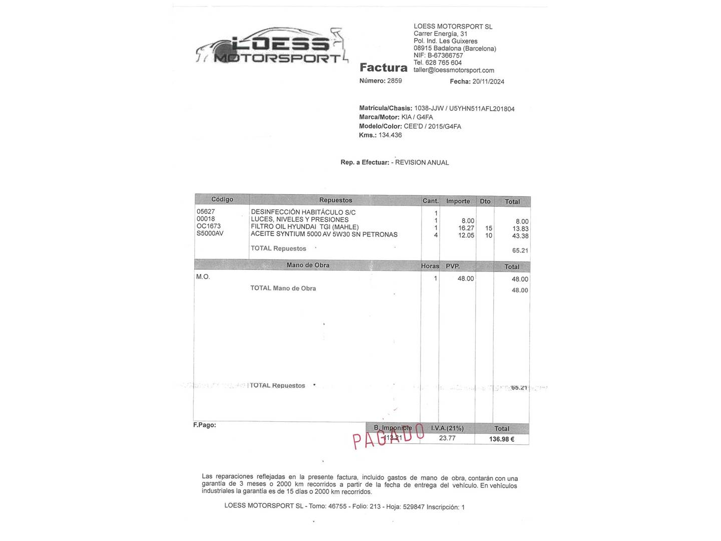 Foto del mantenimiento del KIA Ceed KIA Ceed 1.4 CVVT Drive (100 CV)