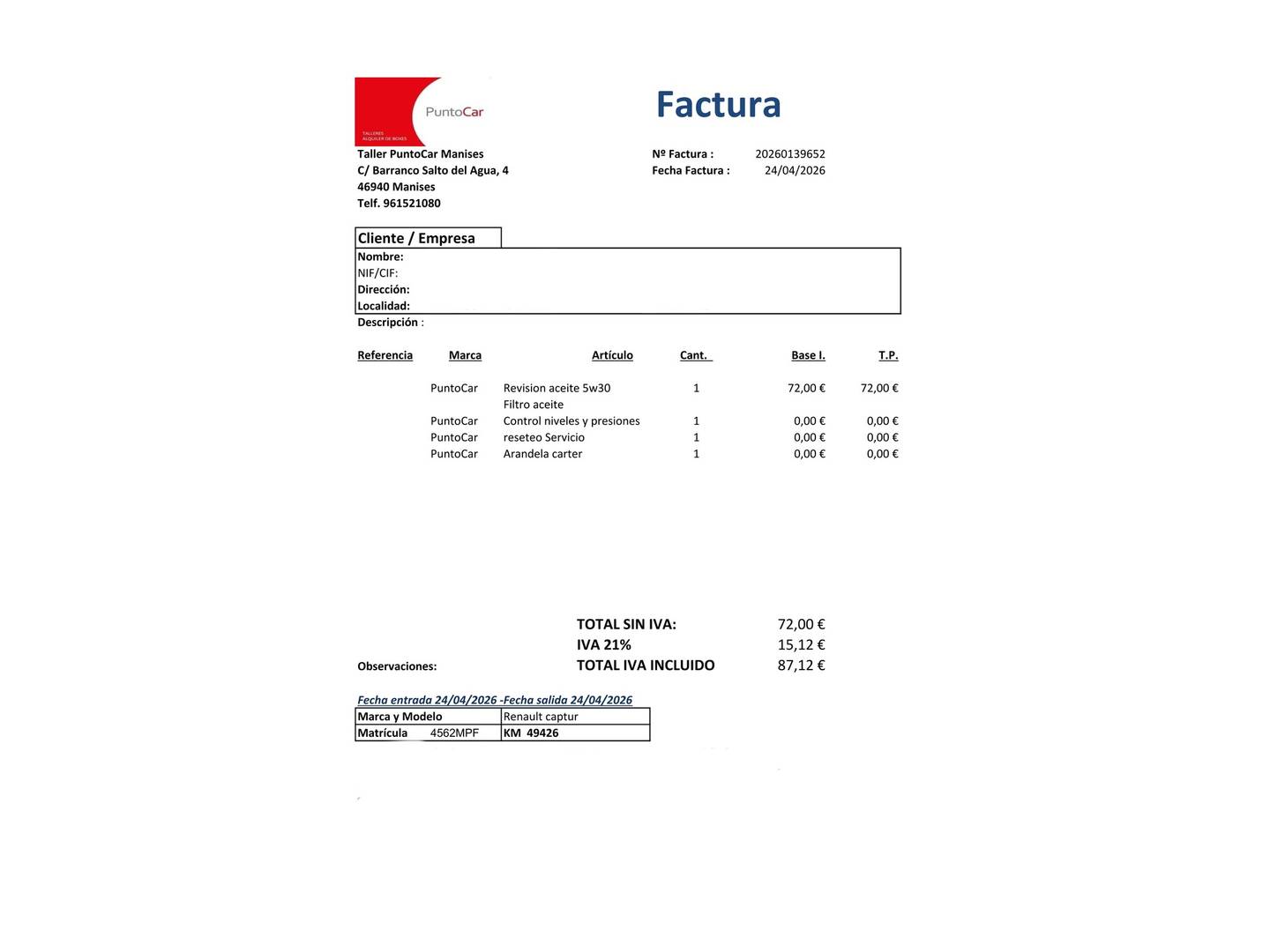Foto del mantenimiento del Renault Captur Renault Captur Techno TCe (90 CV)