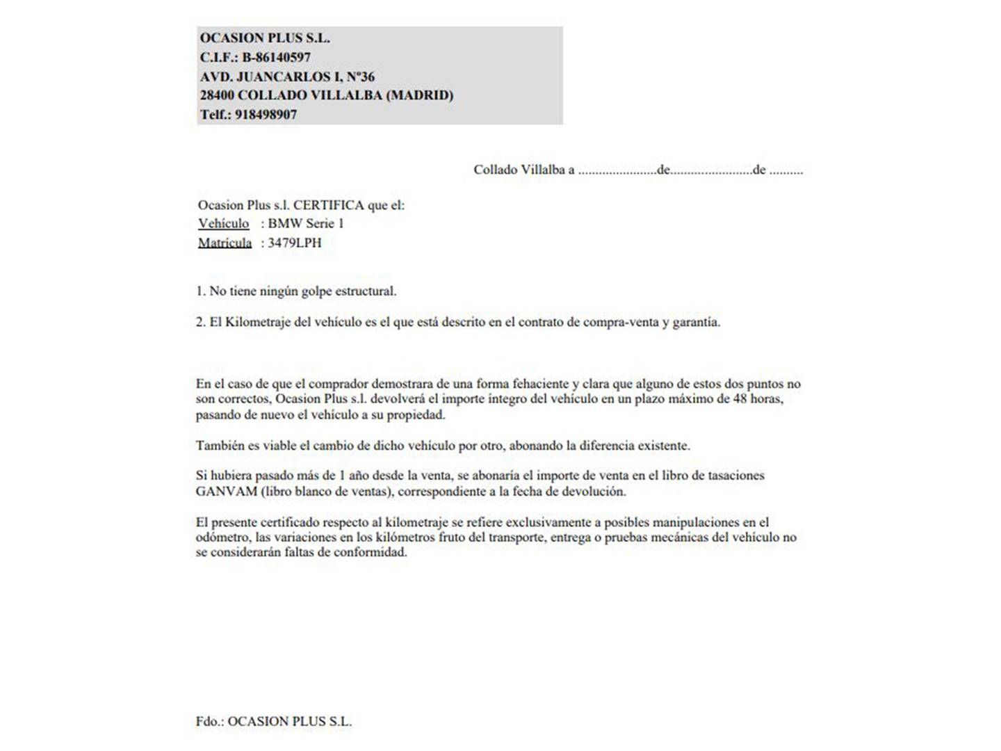 Foto del certificado del BMW Serie 1 BMW Serie 1 128ti (265 CV) Pack M