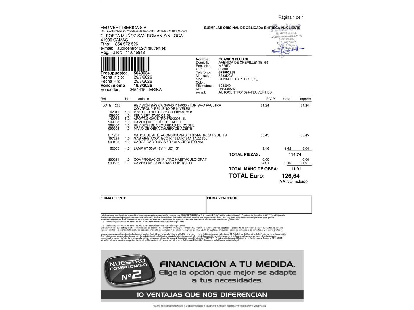 Foto del mantenimiento del Renault Captur Renault Captur Zen Energy TCe (120 CV)
