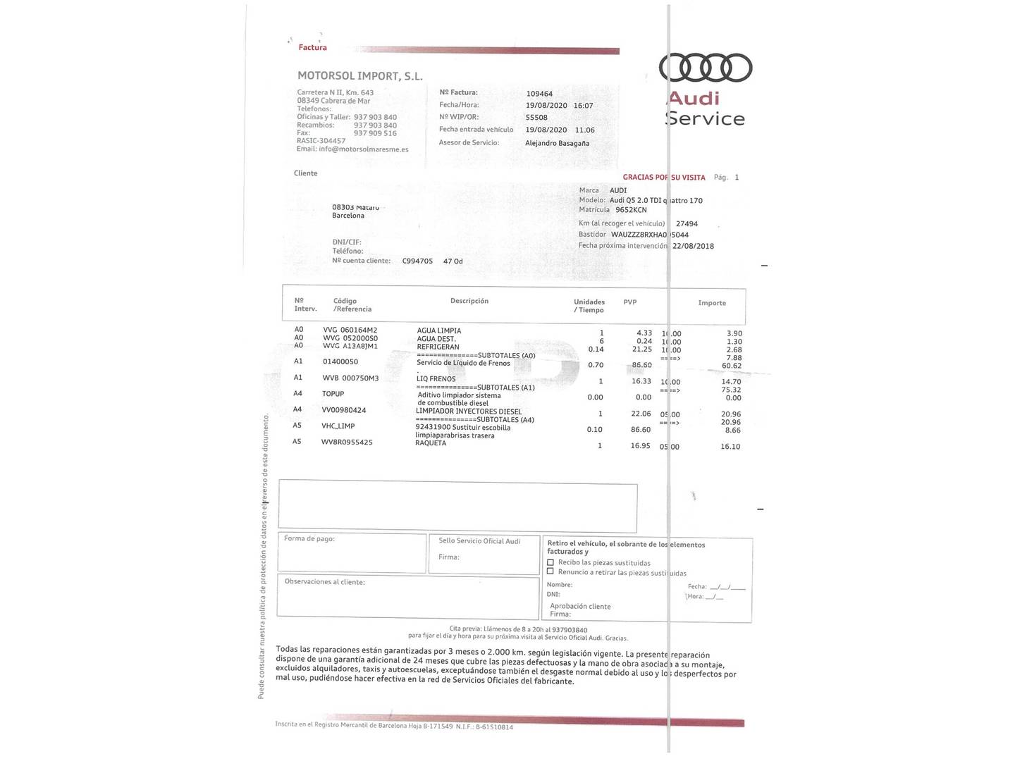 Foto del mantenimiento del Audi Q5 Audi Q5 Advanced edition 2.0 TDI clean diesel quattro (190 CV) S tronic