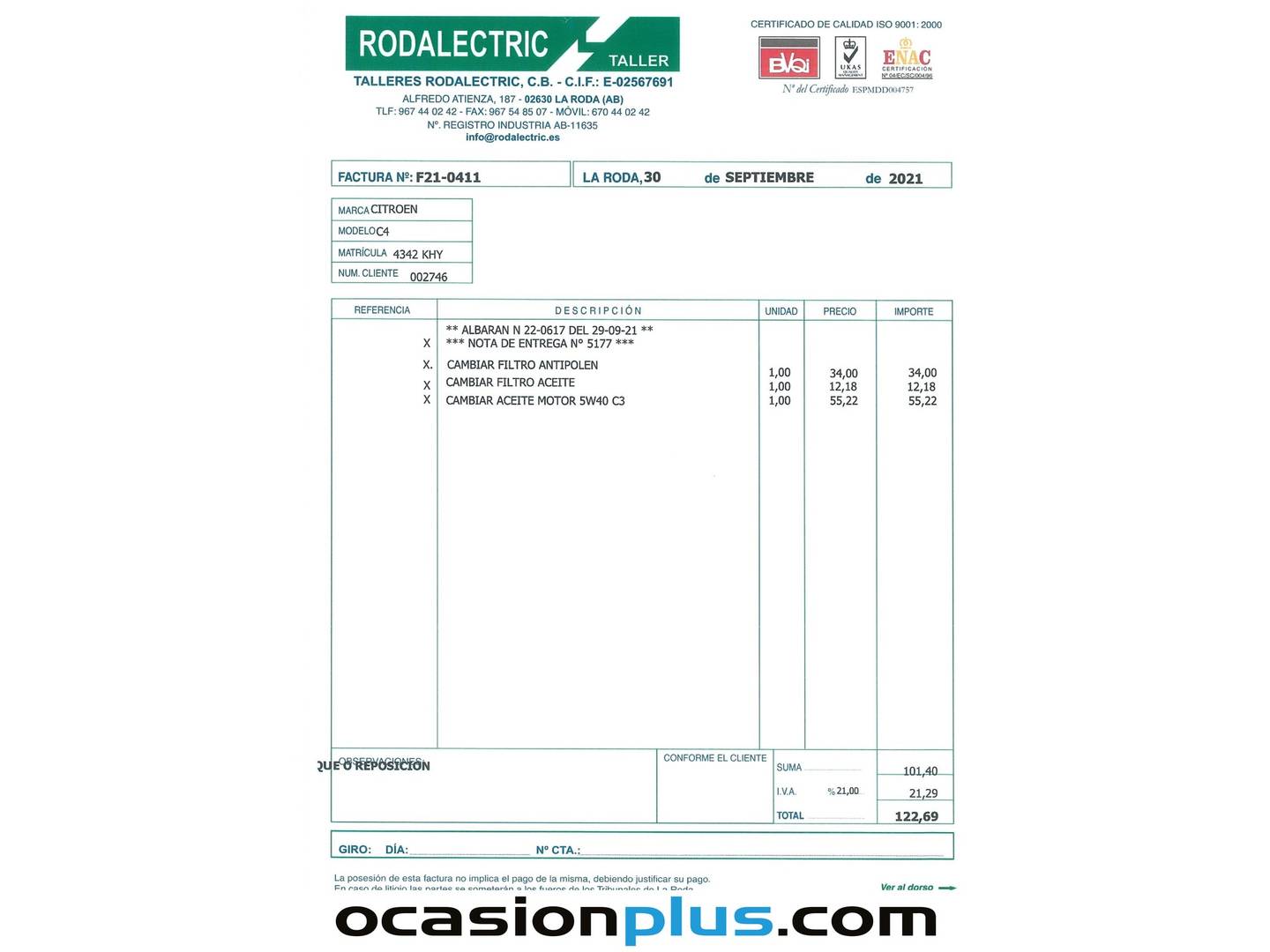 Foto del mantenimiento del Citroën C4 Cactus Citroen C4 Cactus PureTech 110 S&S Cool&Comfort (110 CV)