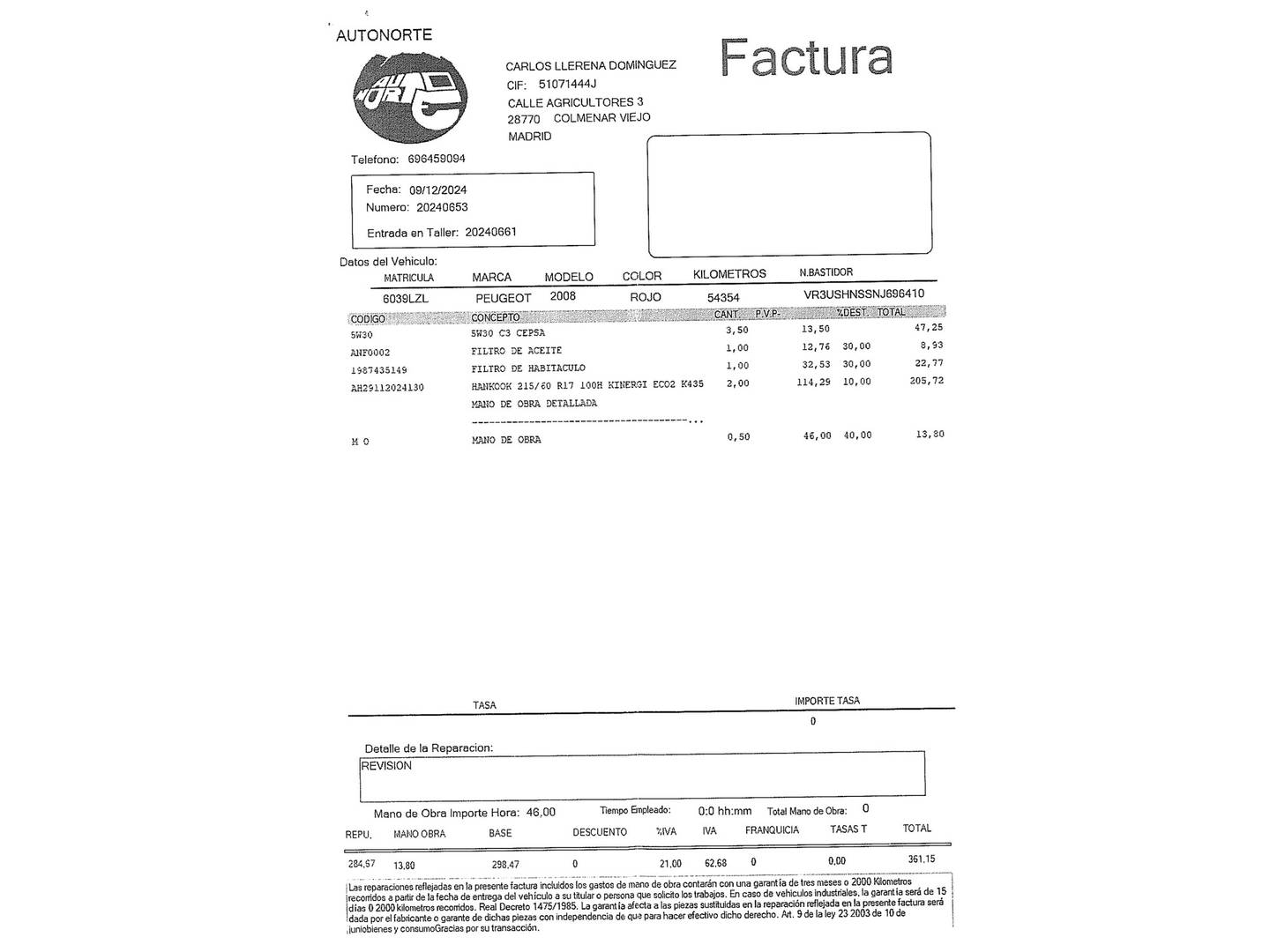 Foto del mantenimiento del Peugeot 2008 Peugeot 2008 PureTech 130 S&S Allure Pack EAT8 (130 CV)