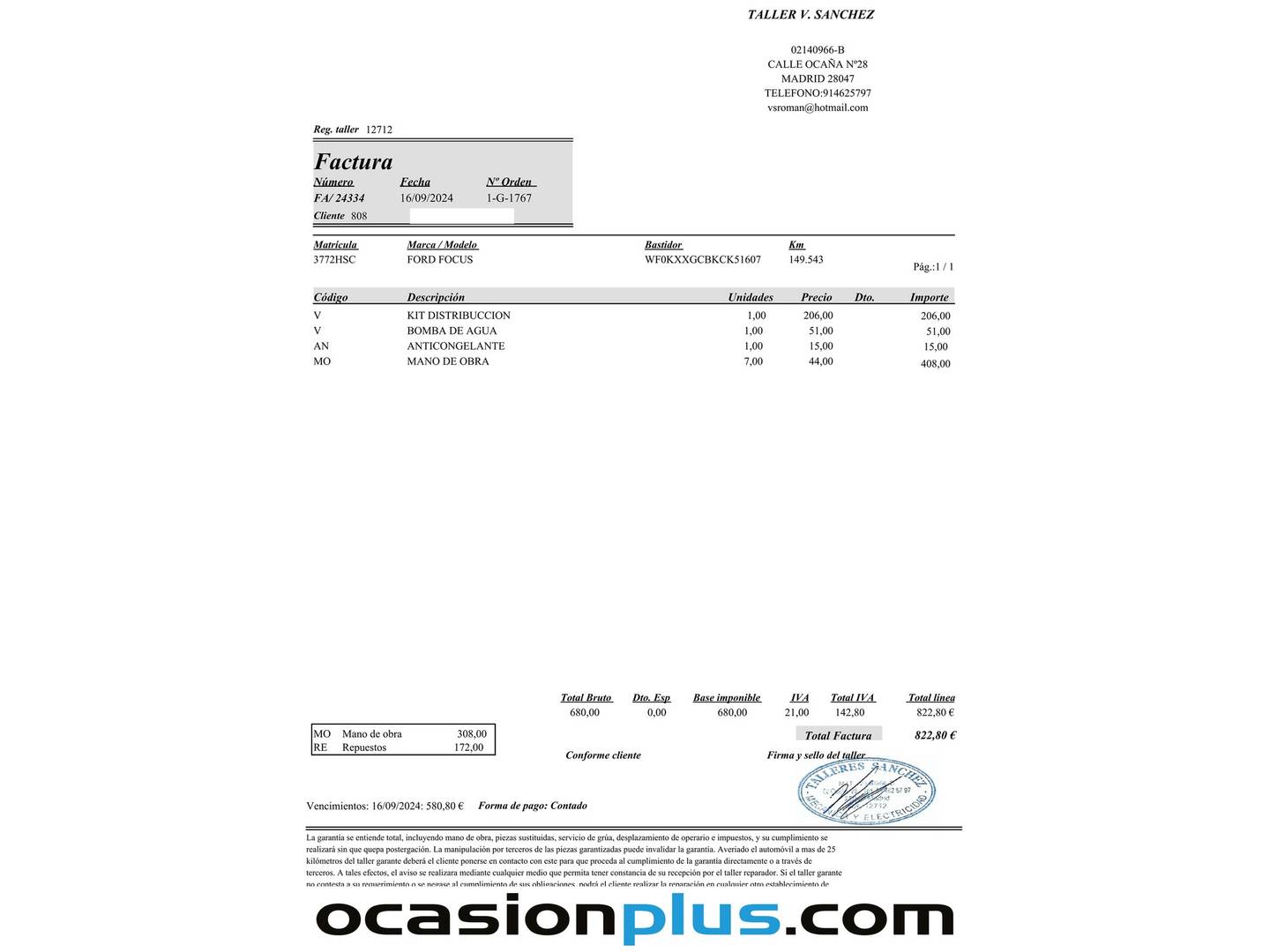 Foto del mantenimiento del Ford Focus Ford Focus 1.0 Ecoboost Trend (125 CV)