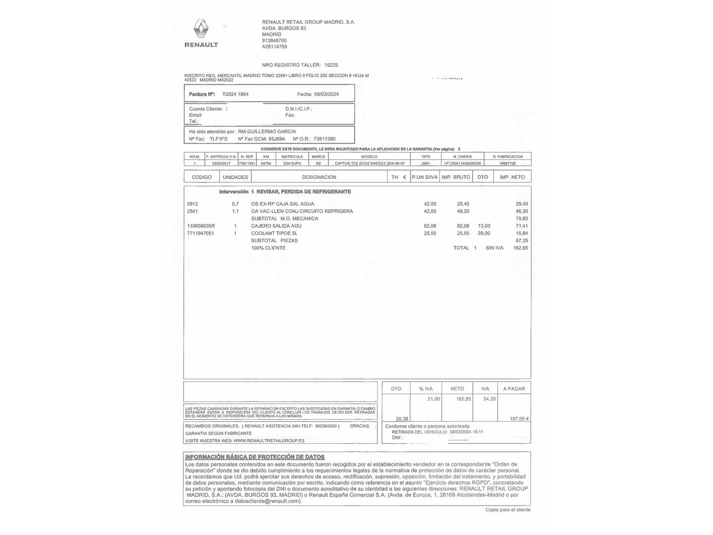 Foto del mantenimiento del Renault Captur Renault Captur Zen Energy TCe (90 CV)