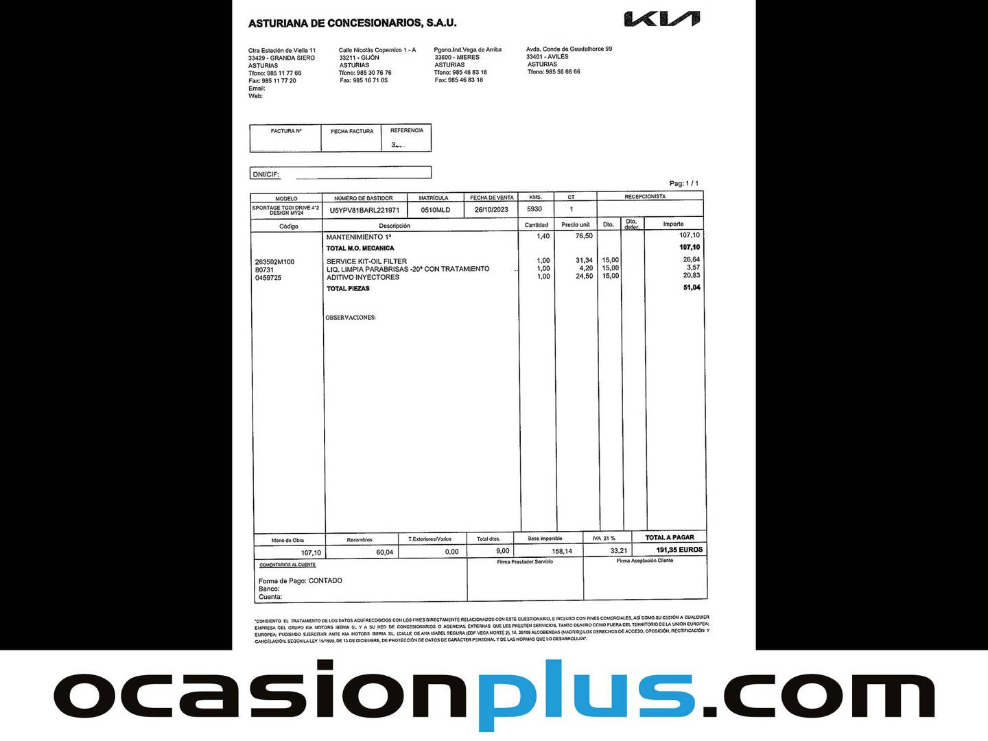 Foto del mantenimiento del KIA Sportage KIA Sportage 1.6 T-GDi Drive 4x2 (150 CV)