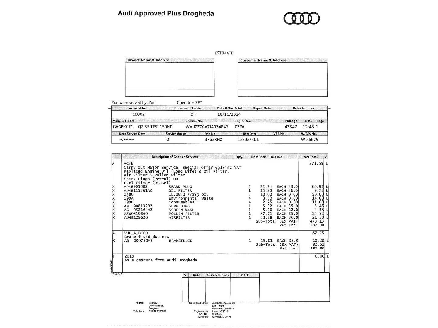 Foto del mantenimiento del Audi Q2 Audi Q2 sport edition 1.4 TFSI CoD (150 CV) S tronic