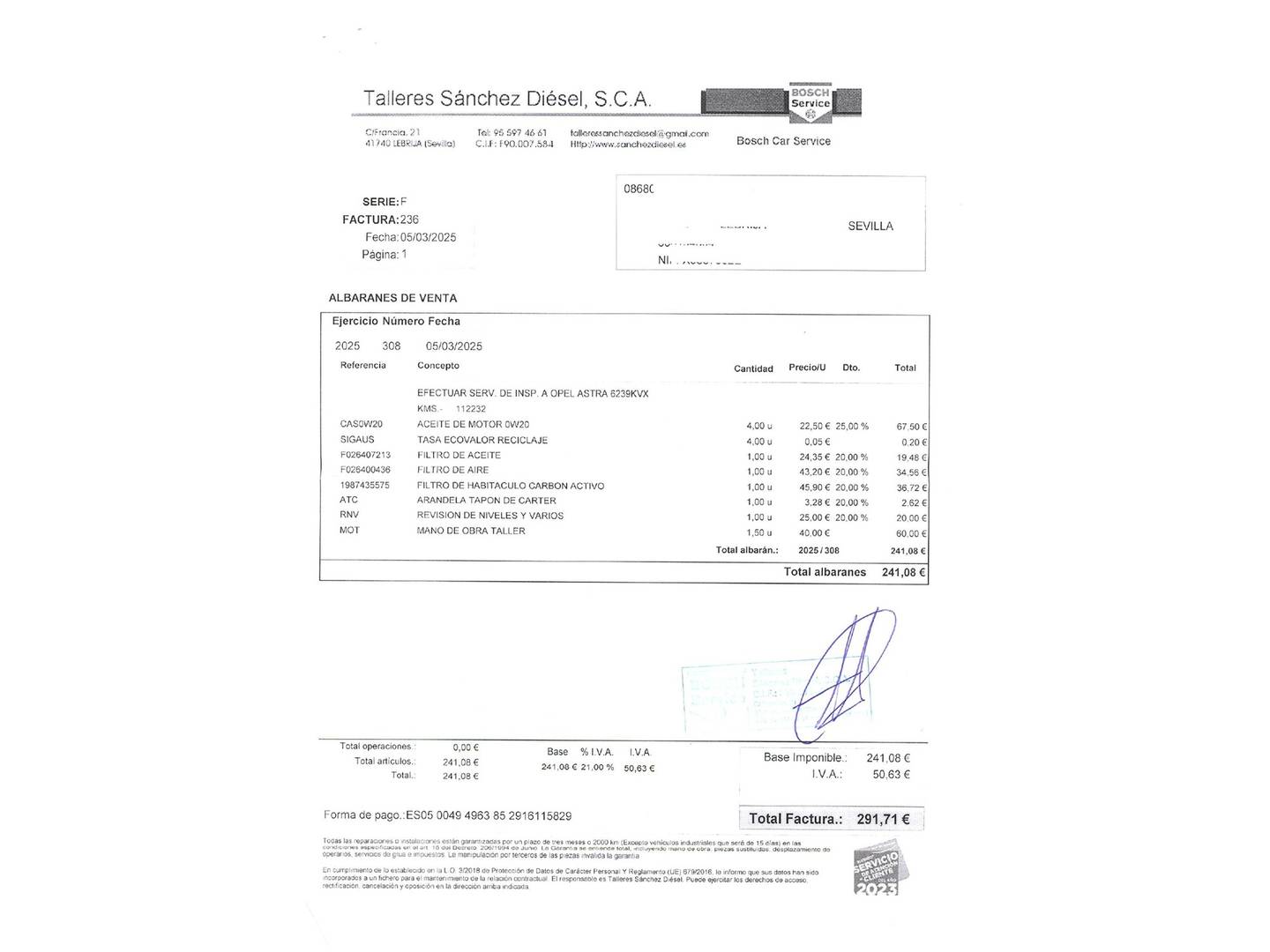 Foto del mantenimiento del Opel Astra Opel Astra Sports Tourer 1.4 Turbo Dynamic (125 CV)