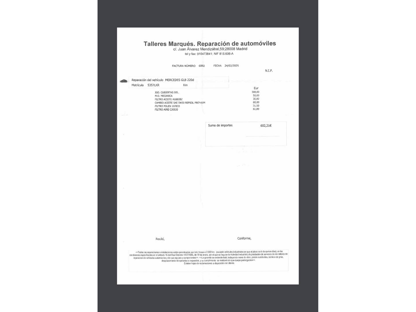 Foto del mantenimiento del Mercedes GLB Mercedes-Benz GLB 220 D 4MATIC (190 CV)