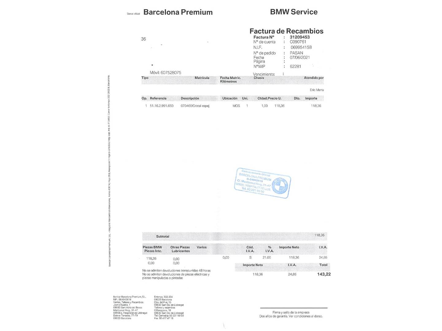Foto del mantenimiento del BMW X1 BMW X1 sDrive18d (143 CV)