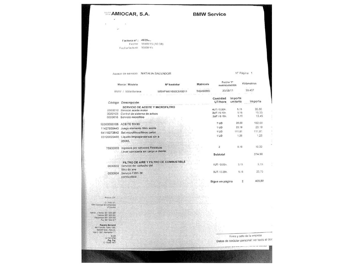 Foto del mantenimiento del BMW Serie 5 BMW Serie 5 530d  (245 CV)