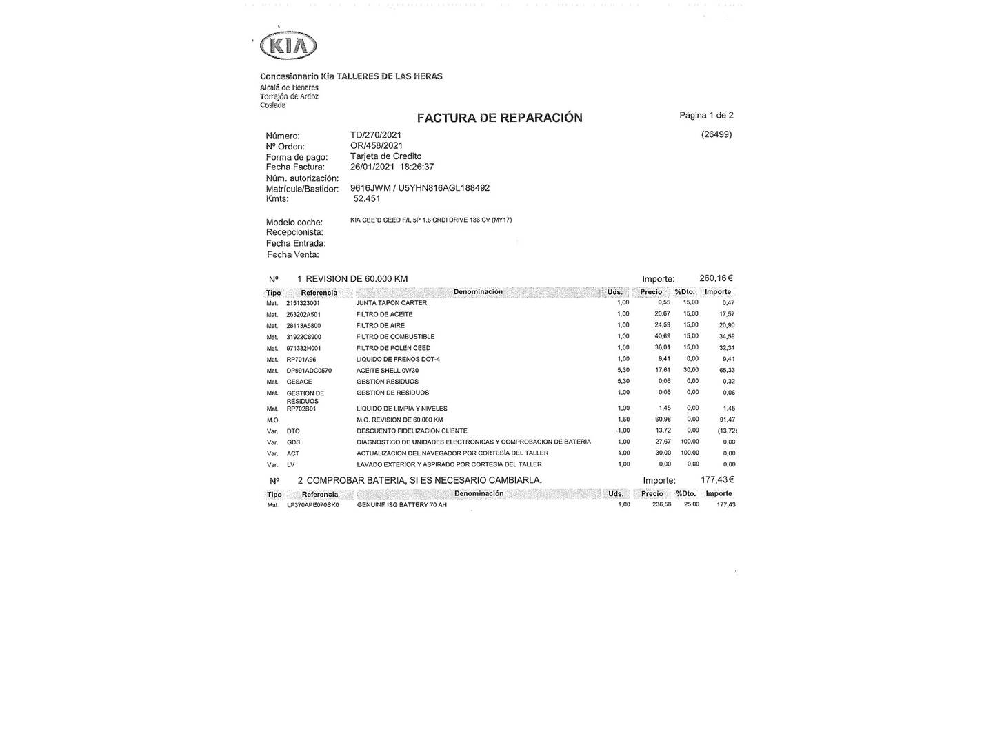 Foto del mantenimiento del KIA Ceed Sportswagon KIA Ceed Sportswagon 1.6 CRDi VGT x-Tech16 Eco-Dynamics (136 CV)