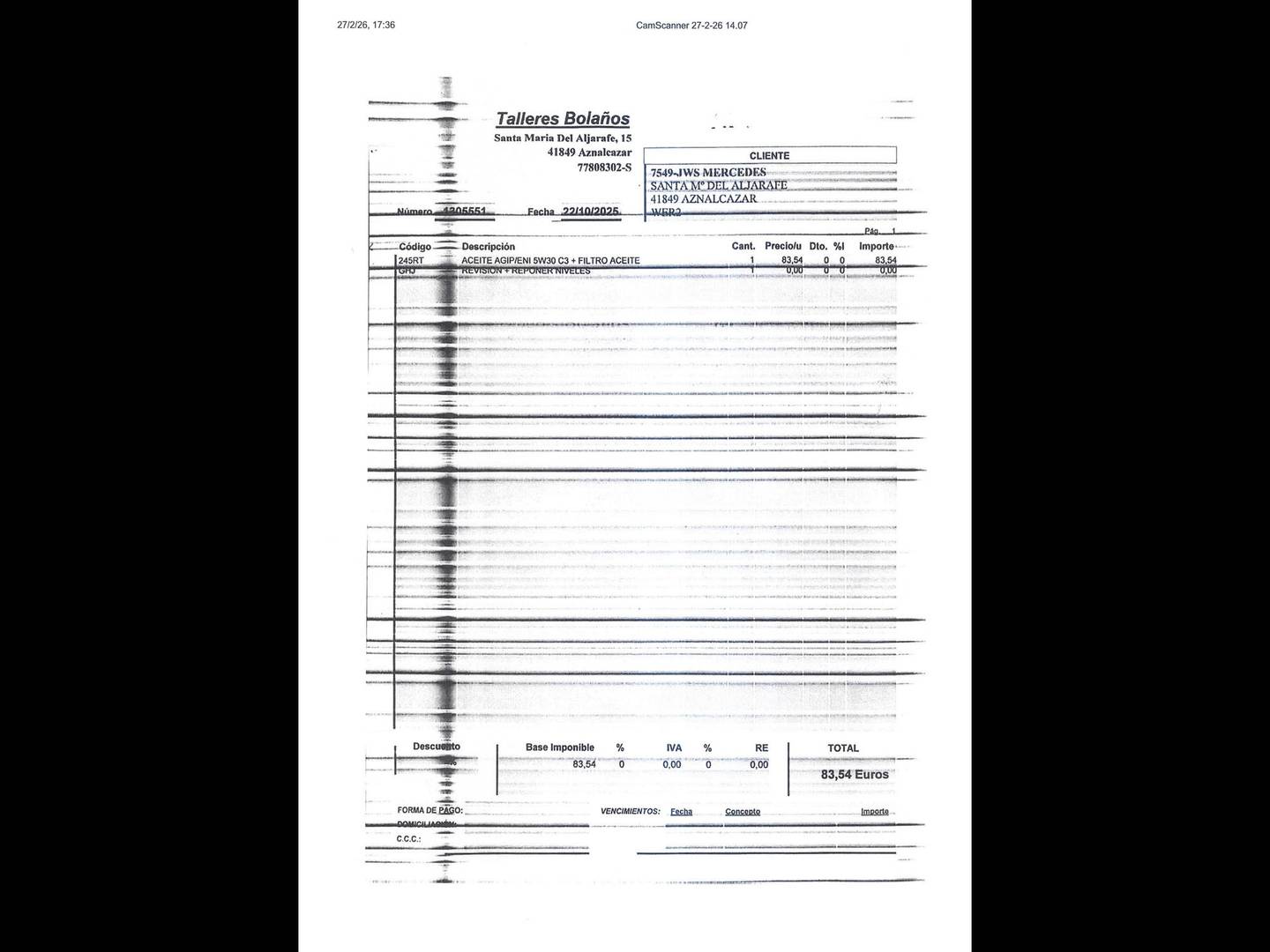 Foto del mantenimiento del Mercedes Clase B Mercedes-Benz Clase B B 180 d (109 CV)