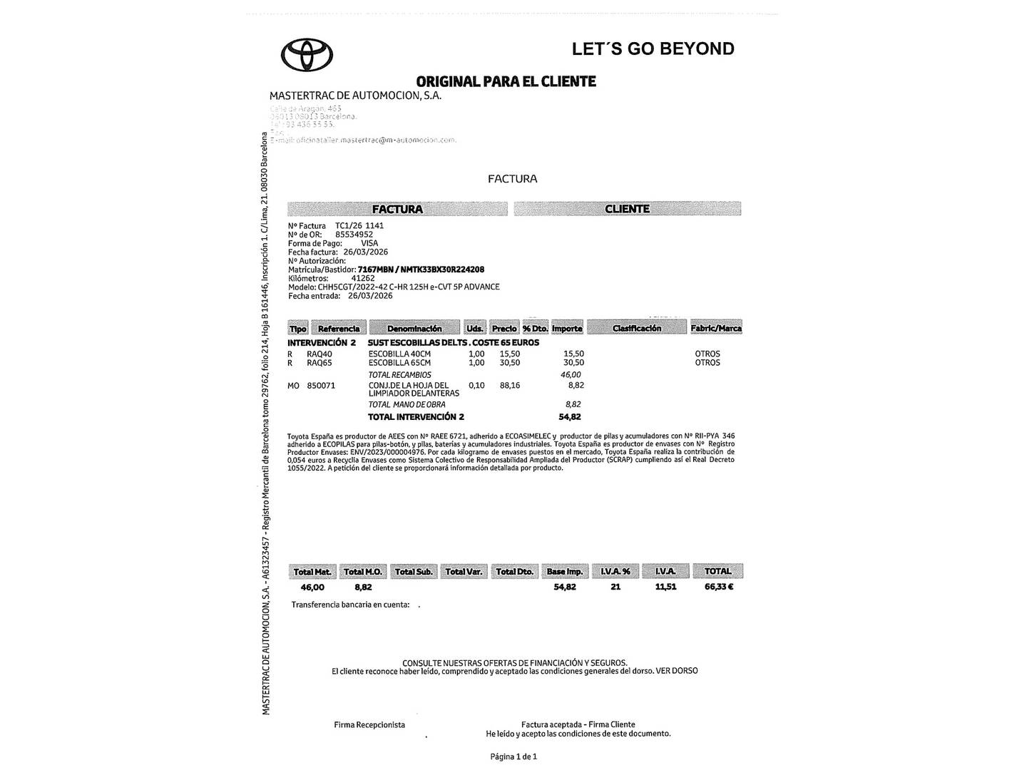 Foto del mantenimiento del Toyota C-HR Toyota C-HR 1.8 125H Advance (122 CV)