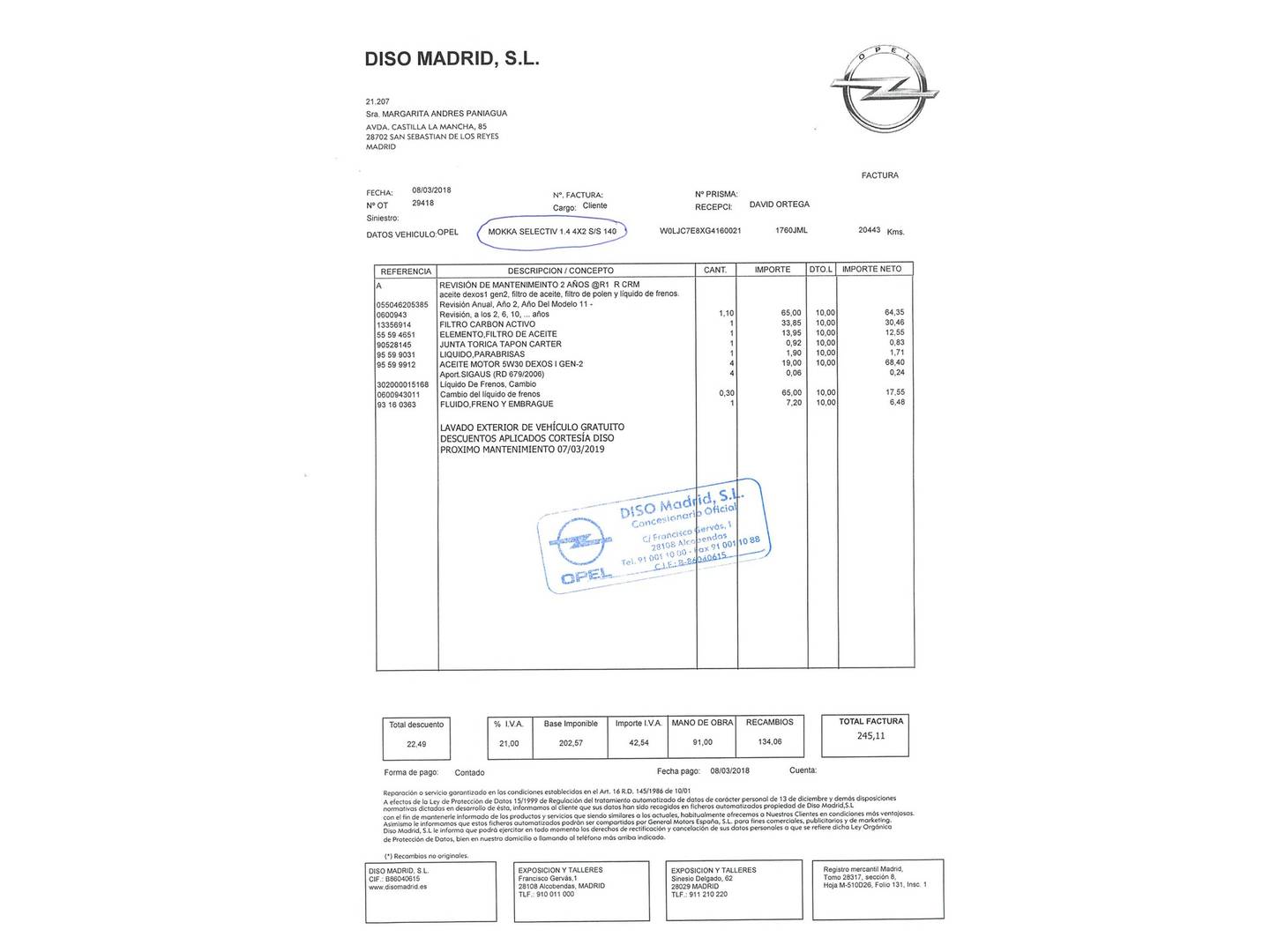 Foto del mantenimiento del Opel Mokka Opel Mokka 1.4 Turbo S&S Selective 4x2 (140 CV)