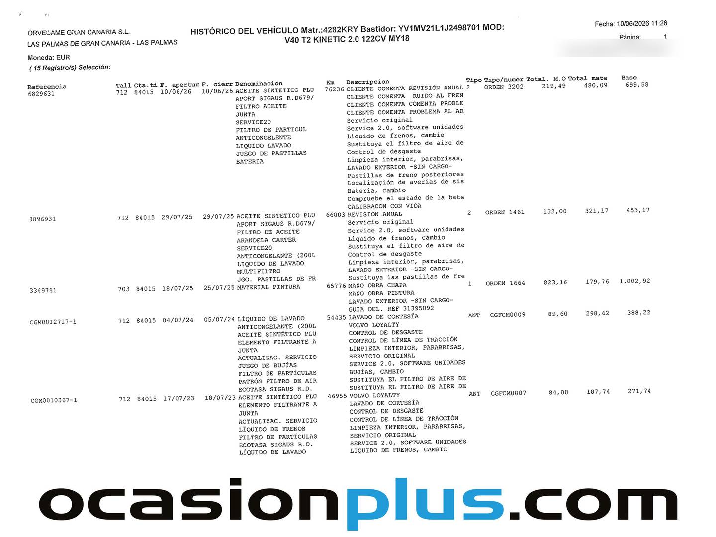 Foto del mantenimiento del Volvo V40 Volvo V40 T2 Kinetic (122 CV)