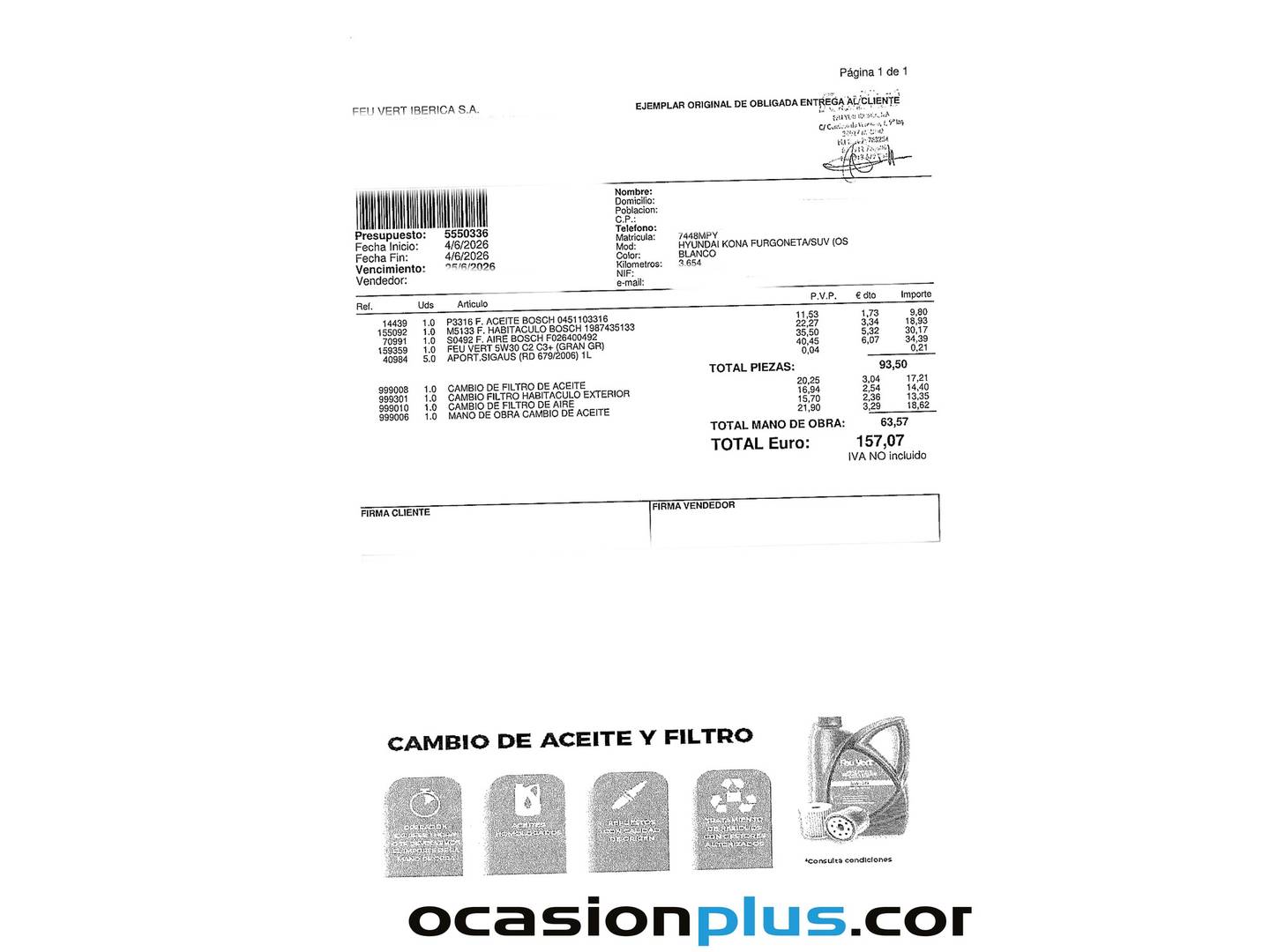Foto del mantenimiento del Hyundai Kona Hyundai Kona 1.6 GDI HEV N Line DCT (141 CV)