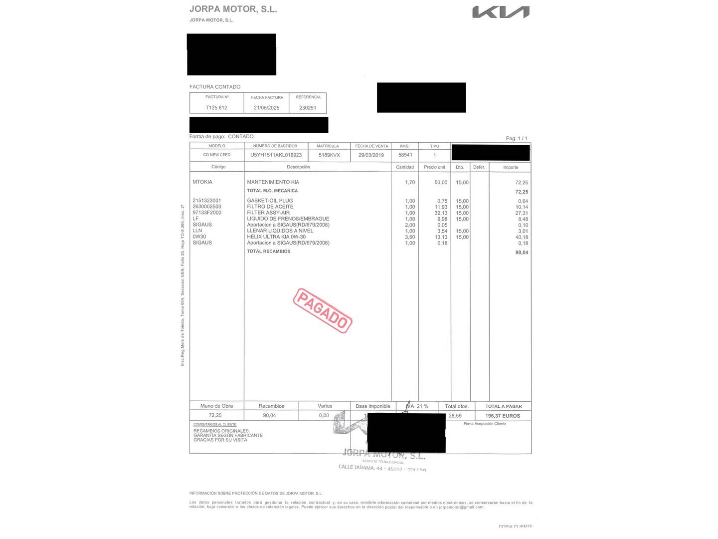 Foto del mantenimiento del KIA Ceed KIA Ceed 1.0 T-GDi Concept (120 CV)