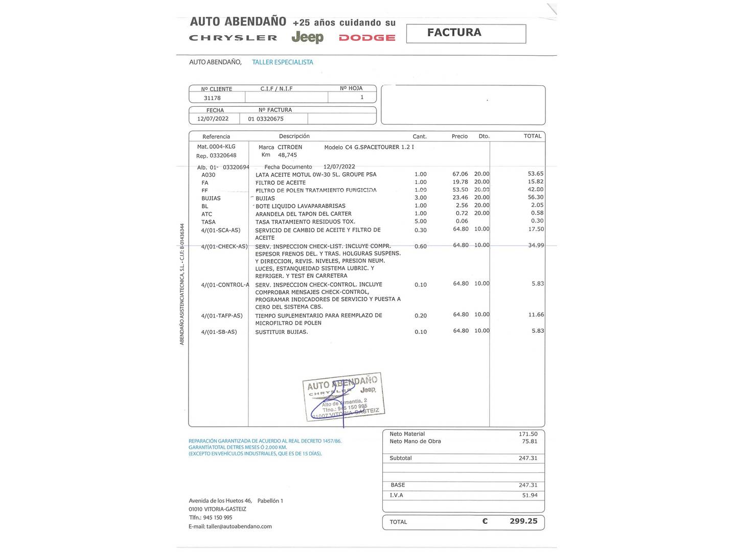 Foto del mantenimiento del Citroën Grand C4 Spacetourer Citroën Grand C4 Spacetourer PureTech 130 S&S Feel EAT6 (130 CV) 7 Plazas