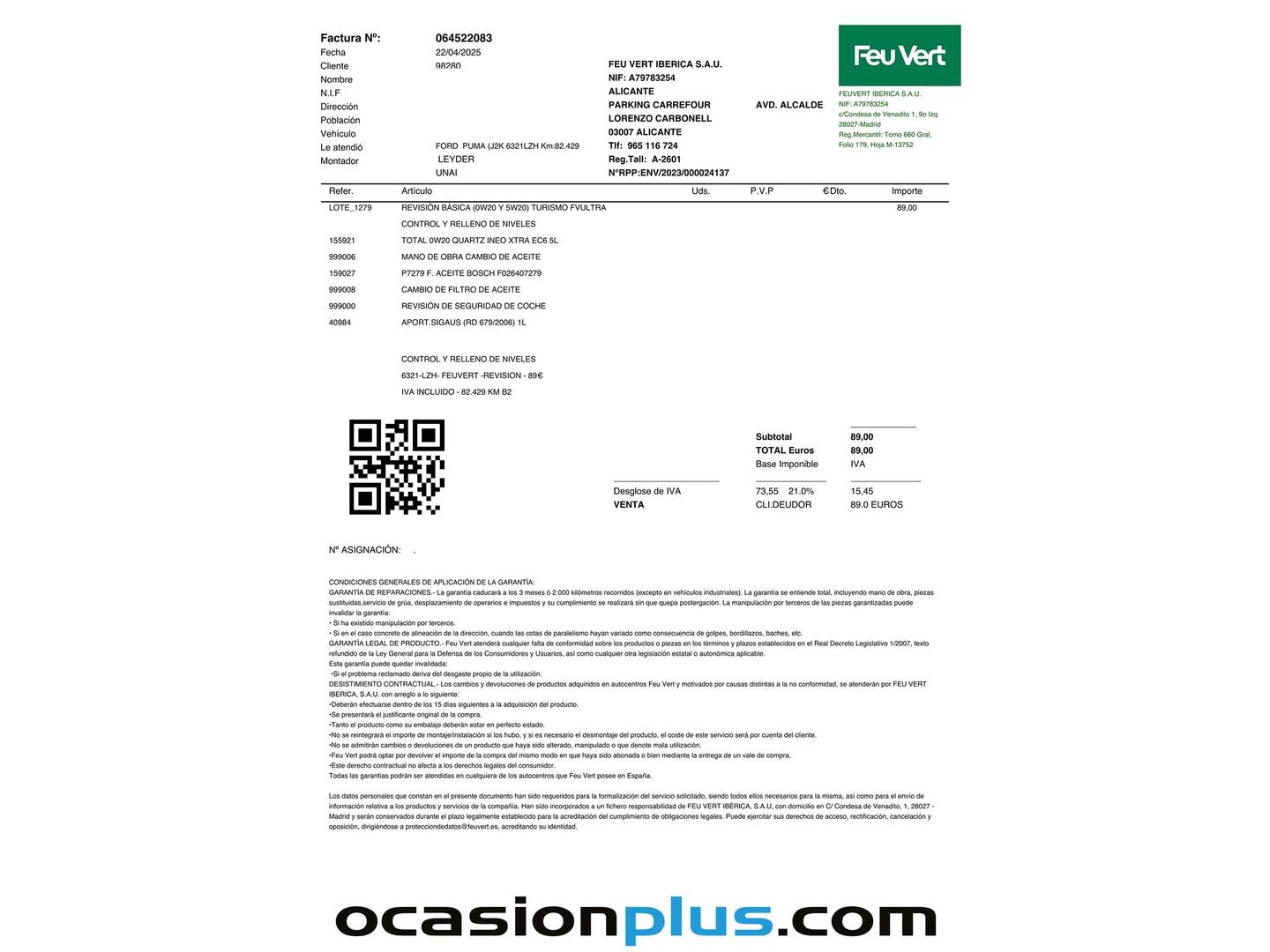 Foto del mantenimiento del Ford Puma Ford Puma 1.0 EcoBoost MHEV Titanium Design (125 CV)