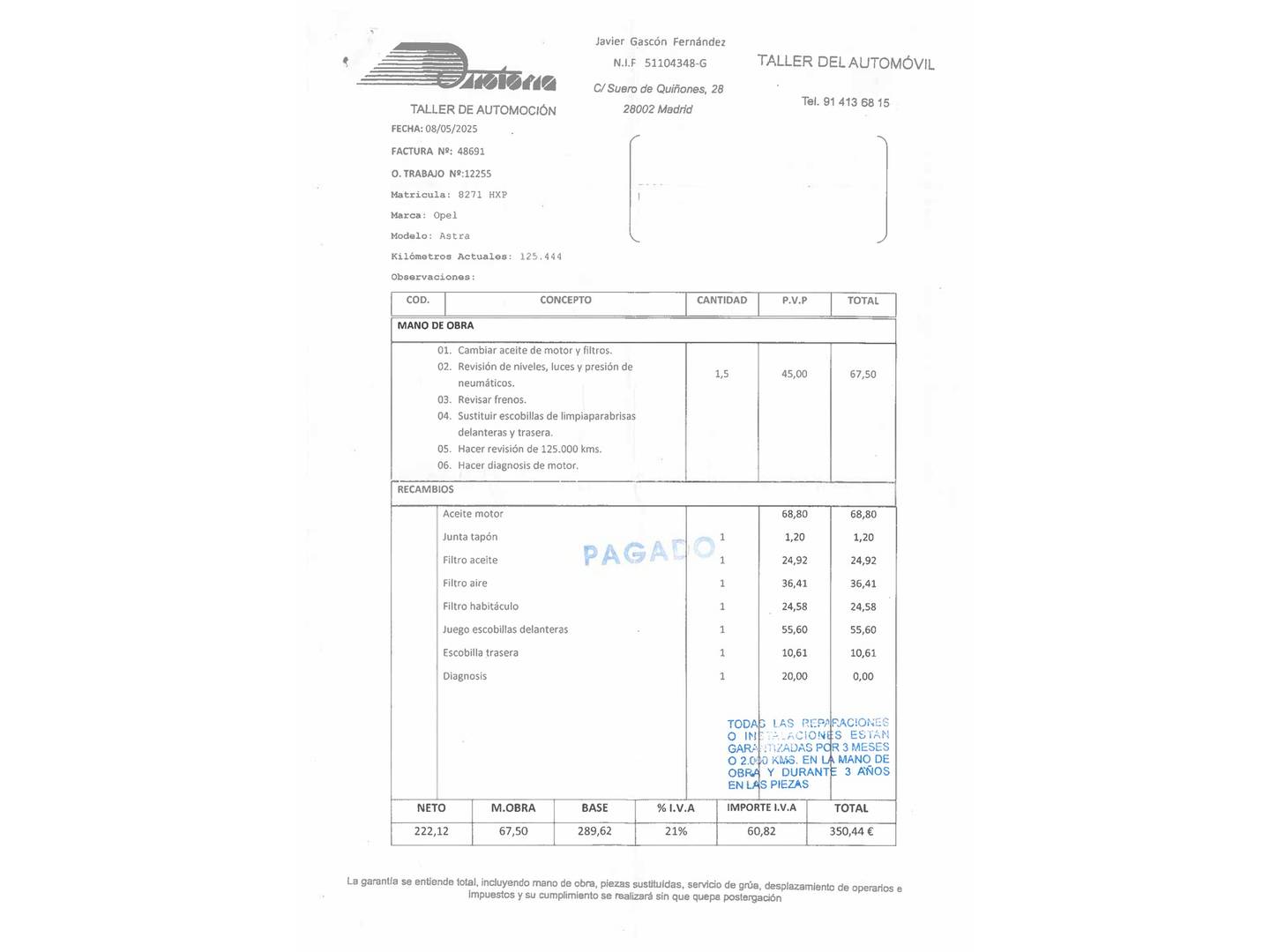 Foto del mantenimiento del Opel Astra Opel Astra 1.7 CDTI S&S Excellence (130 CV)