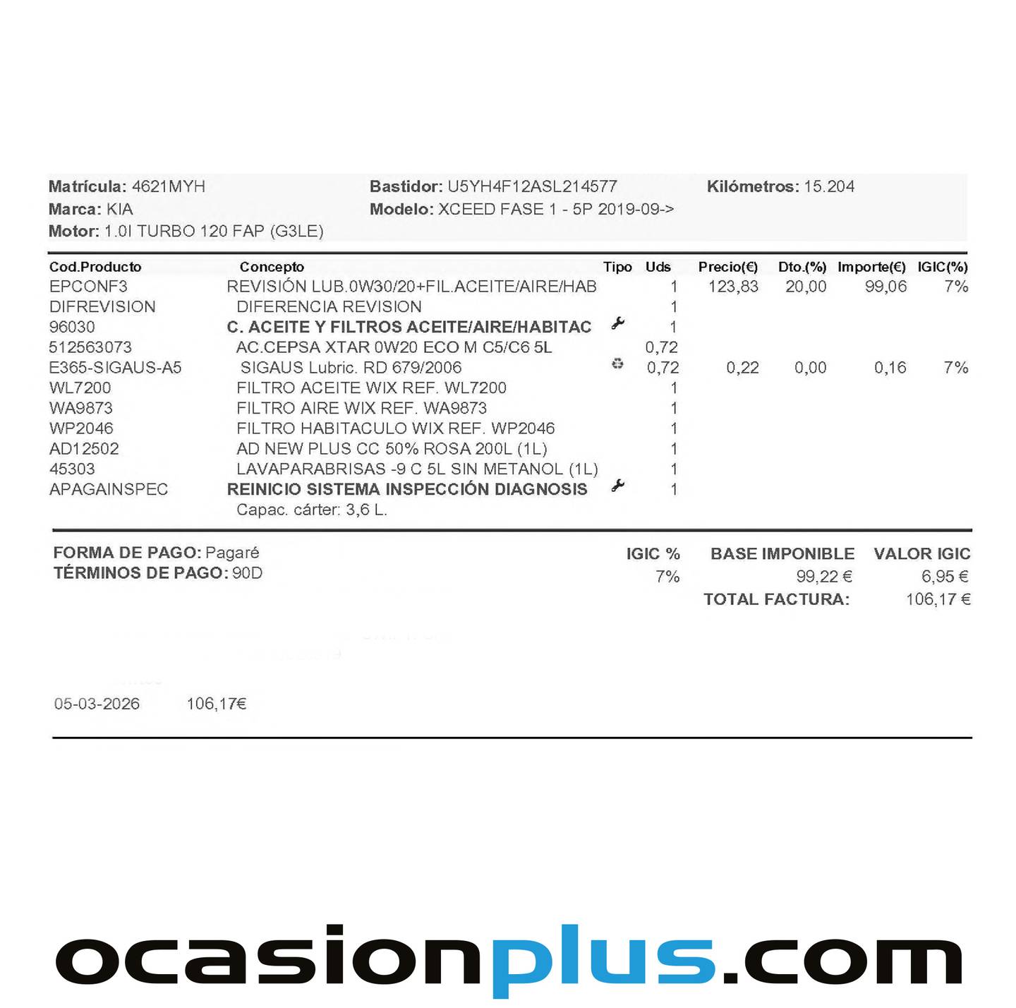 Foto del mantenimiento del KIA XCeed KIA XCeed 1.0 T-GDi Drive (100 CV)