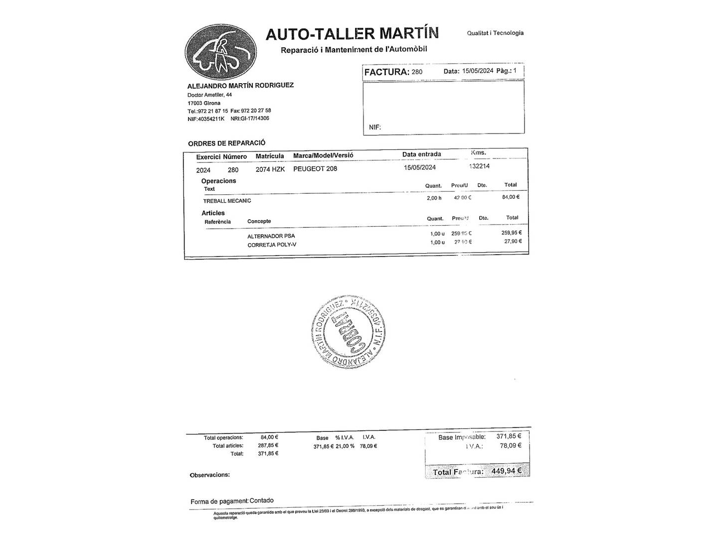 Foto del mantenimiento del Peugeot 208 Peugeot 208 1.0 VTi Like (68 CV)