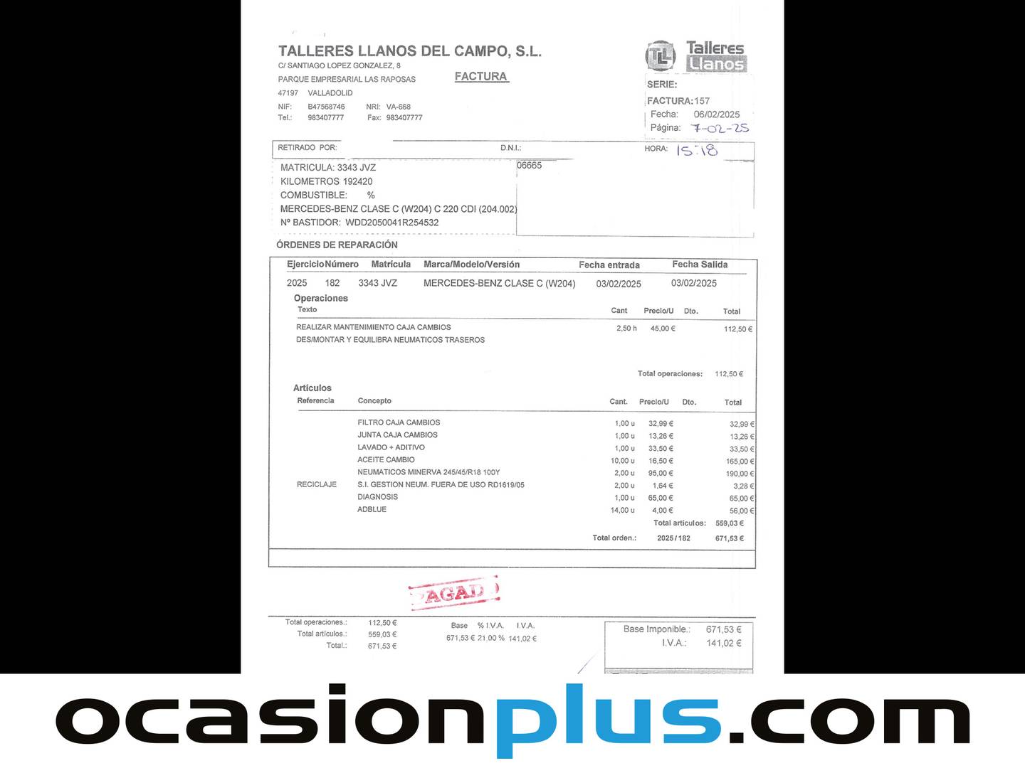 Foto del mantenimiento del Mercedes Clase C Mercedes Clase C 220 d (170 CV)
