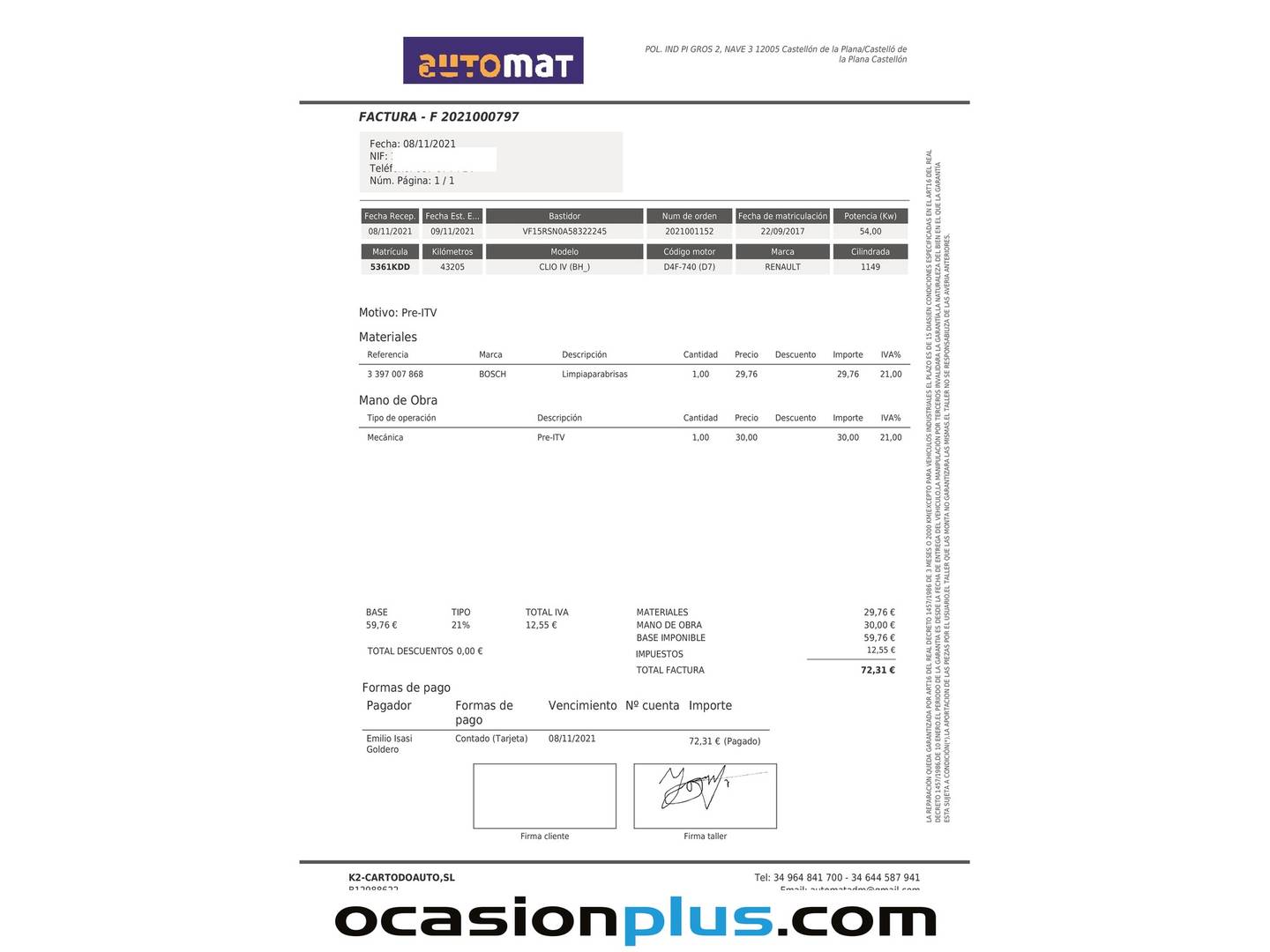 Foto del mantenimiento del Renault Clio Renault Clio Limited 1.2 16v (75 CV)