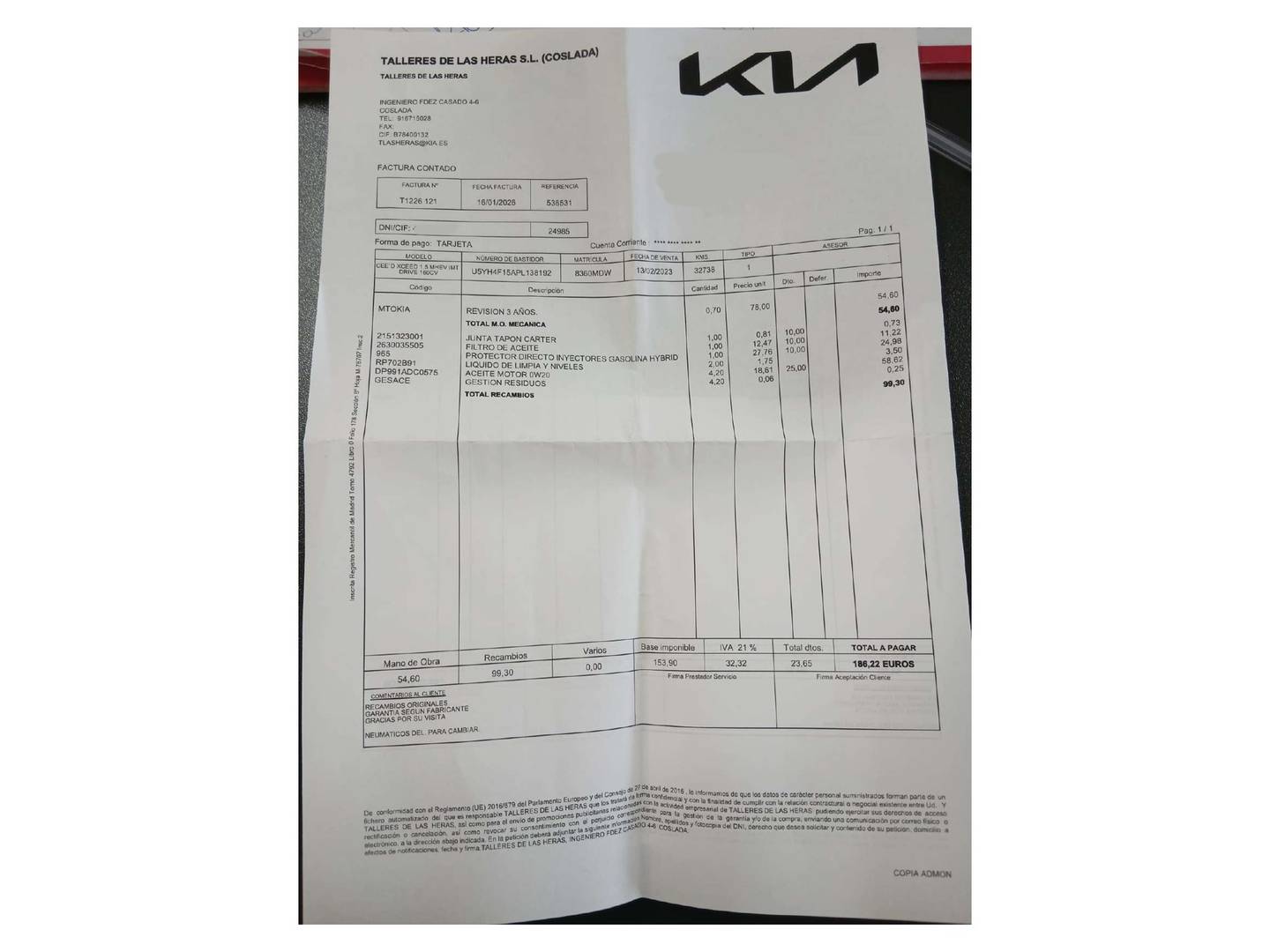Foto del mantenimiento del KIA XCeed KIA XCeed 1.5 MHEV iMT Drive (160 CV)
